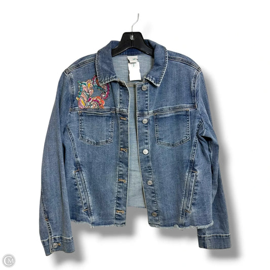 Jacket Denim By Chicos In Floral Print, Size: 8