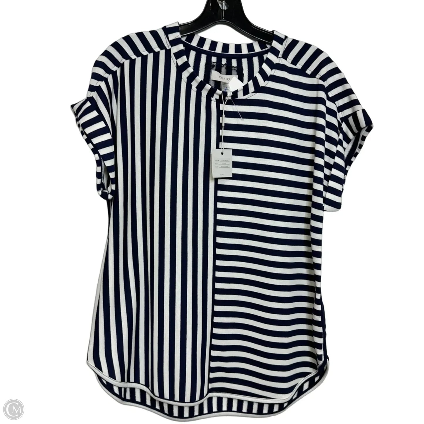 Top Short Sleeve By Cupio In navy Striped Pattern, Size: L