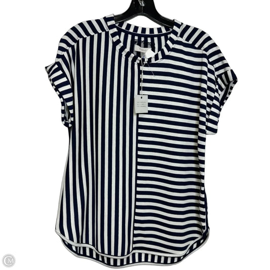 Top Short Sleeve By Cupio In navy Striped Pattern, Size: L