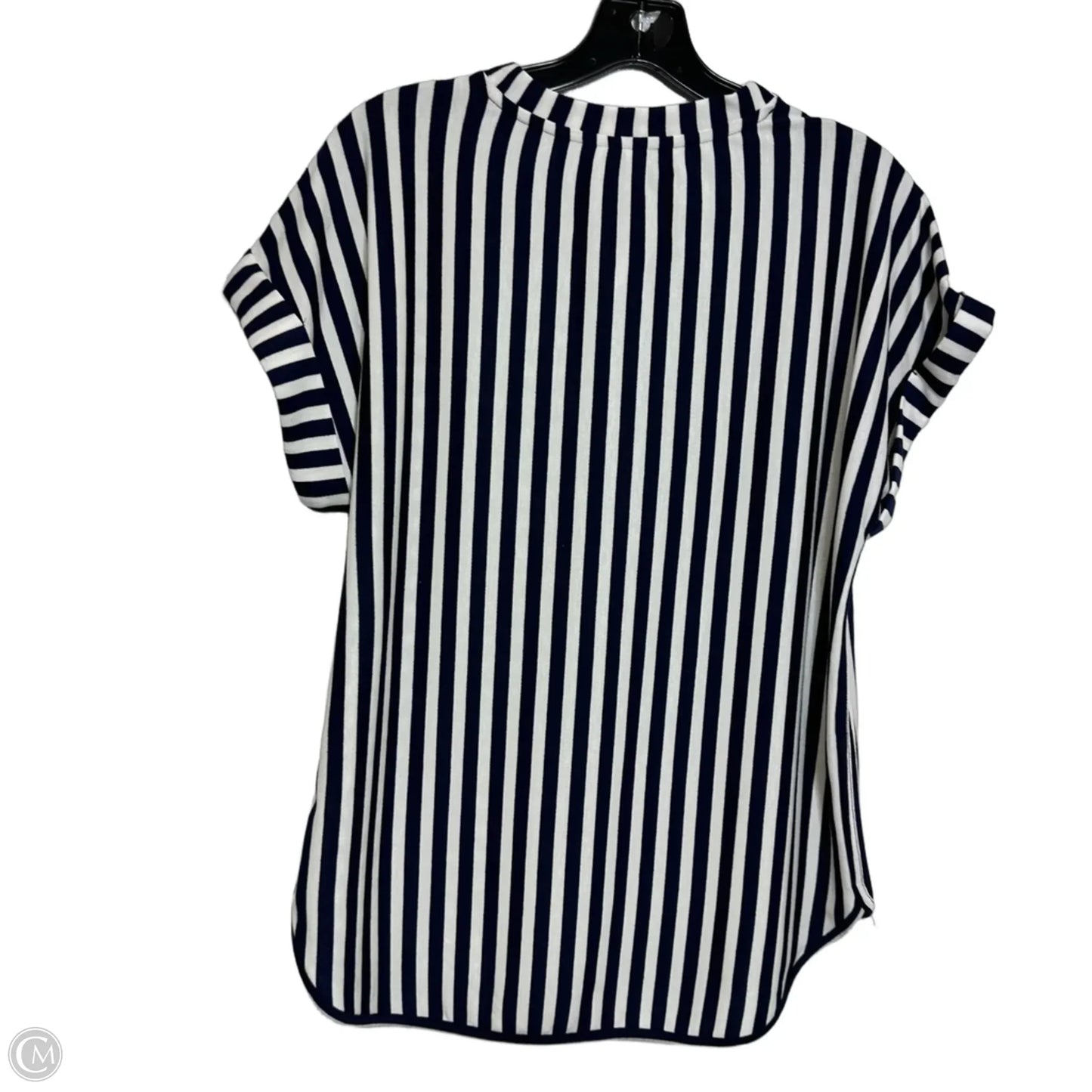 Top Short Sleeve By Cupio In navy Striped Pattern, Size: L