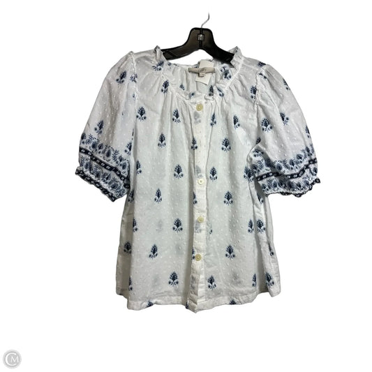 Top Short Sleeve By Loft In Blue & White, Size: L