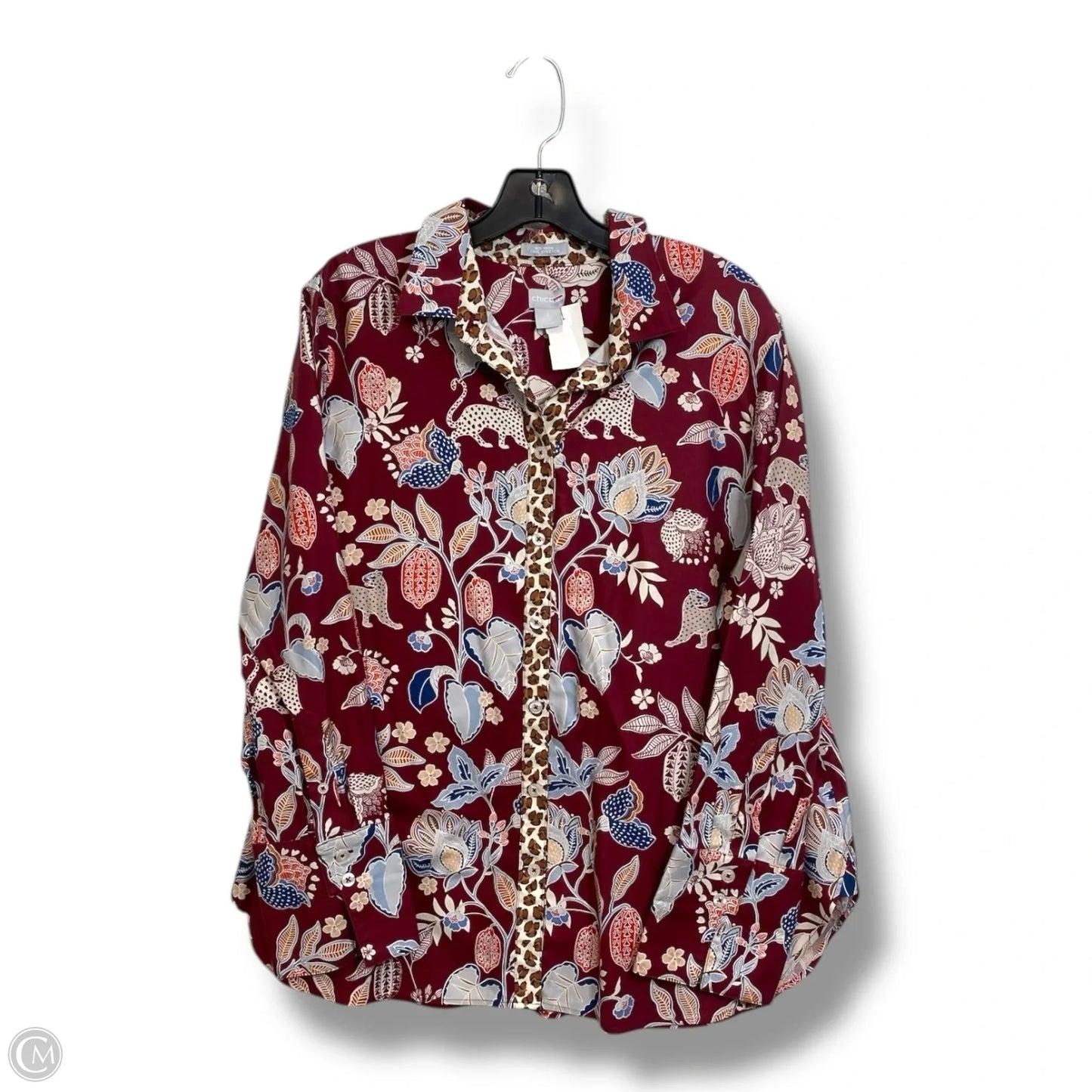 Blouse Long Sleeve By Chicos In Floral Print, Size: Xl