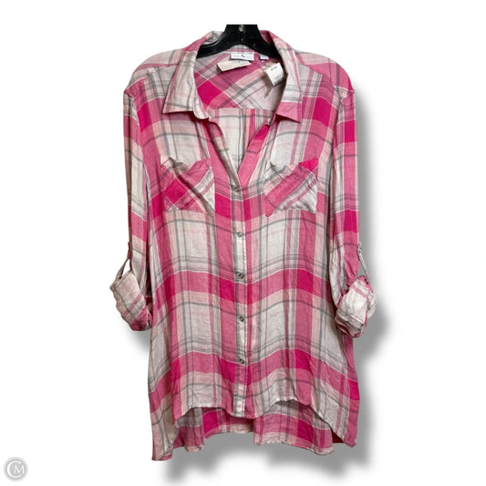 Top Long Sleeve Basic By New York And Co In Plaid Pattern, Size: Xl