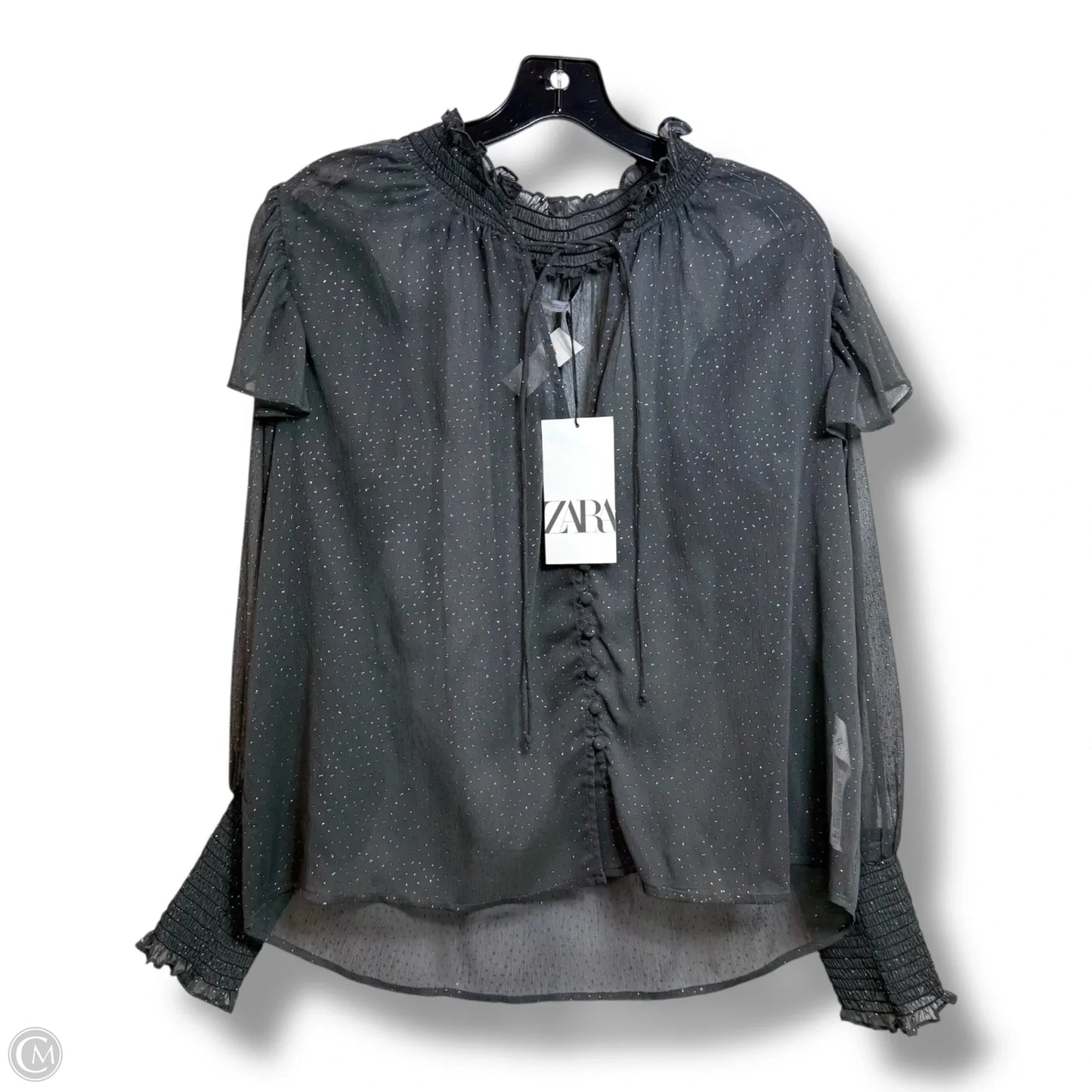 Top Long Sleeve By Zara In Grey, Size: L