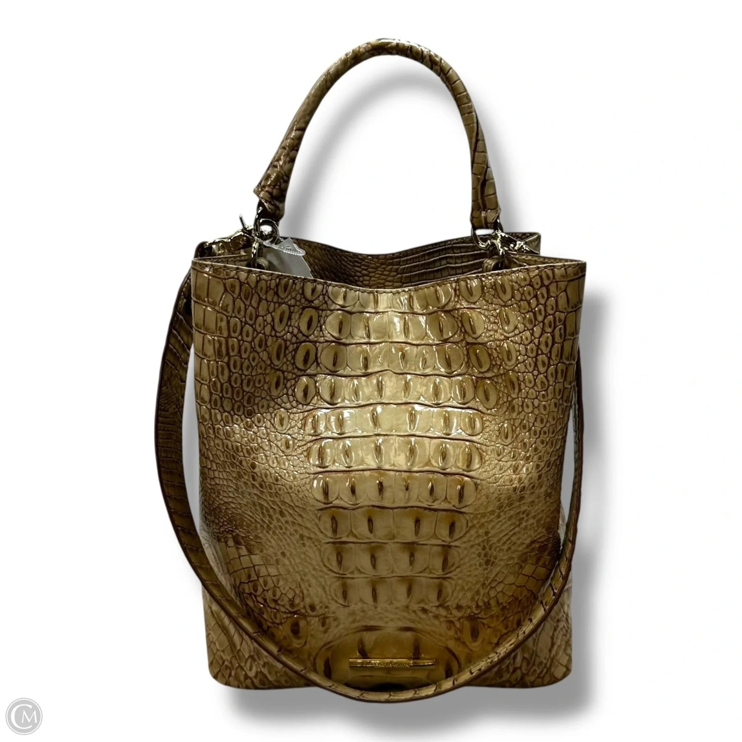 Amelia Croc Embossed Leather Bucket Bag Handbag Designer By Brahmin, Size: Medium