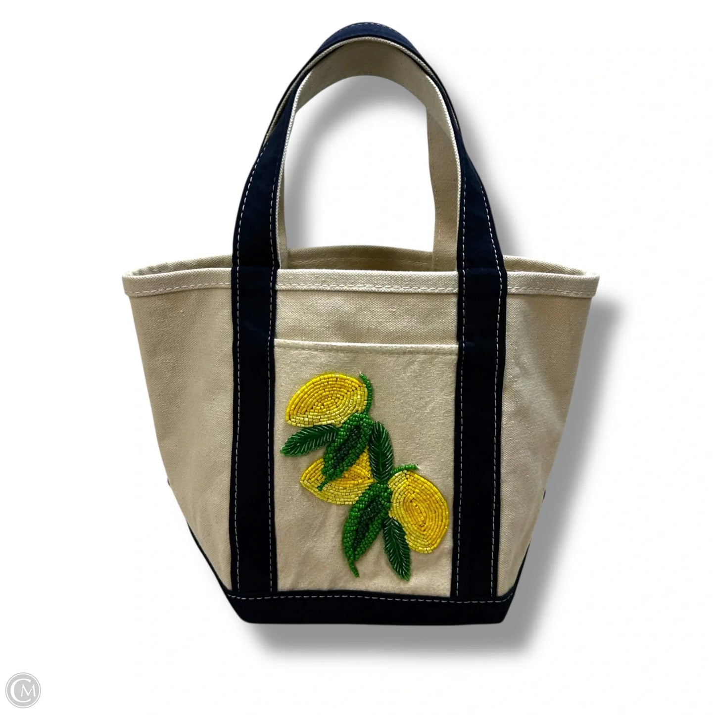 Hartley Beaded canvas lemon Tote By Anthropologie, Size: Small