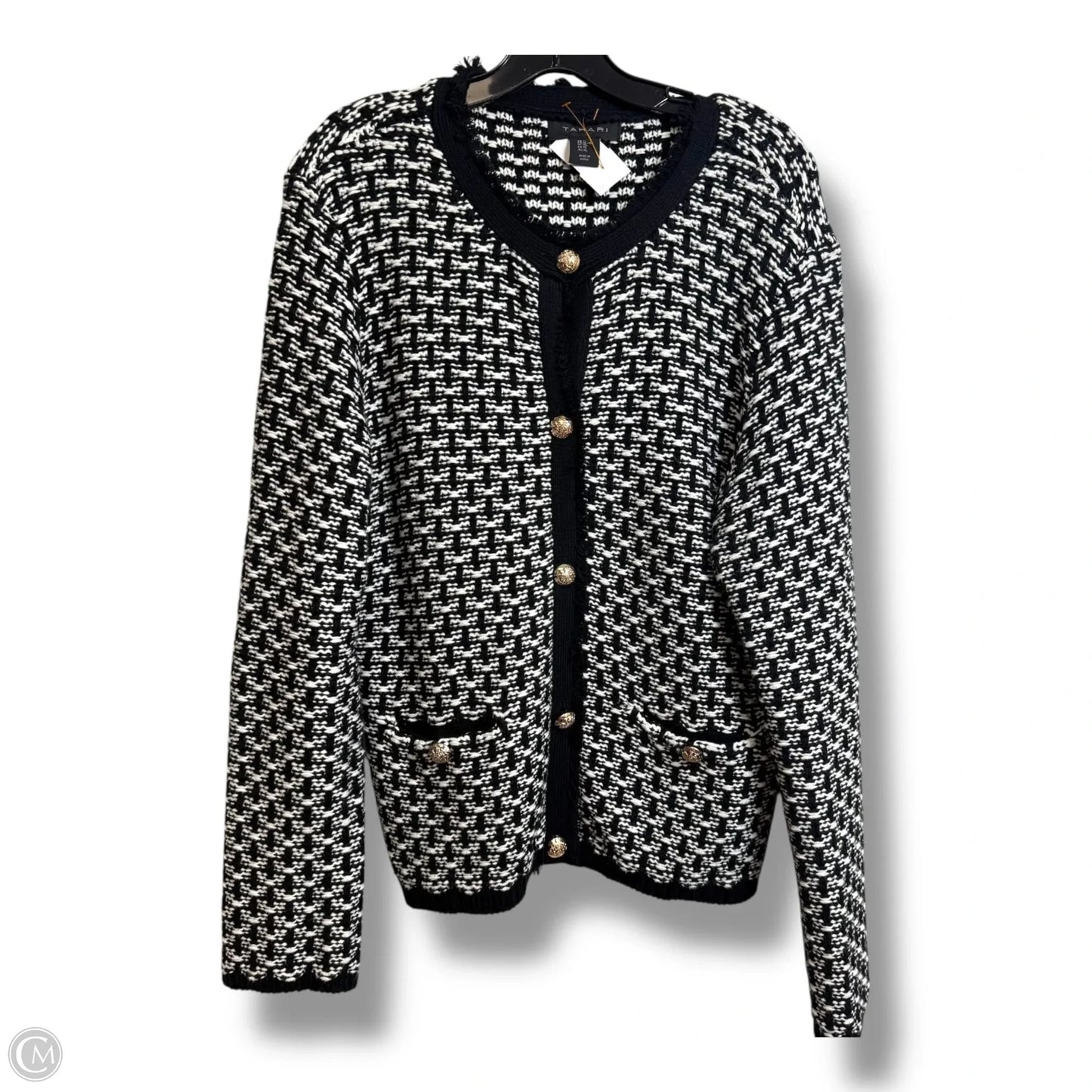 Cardigan By Tahari In Black & White, Size: Xl