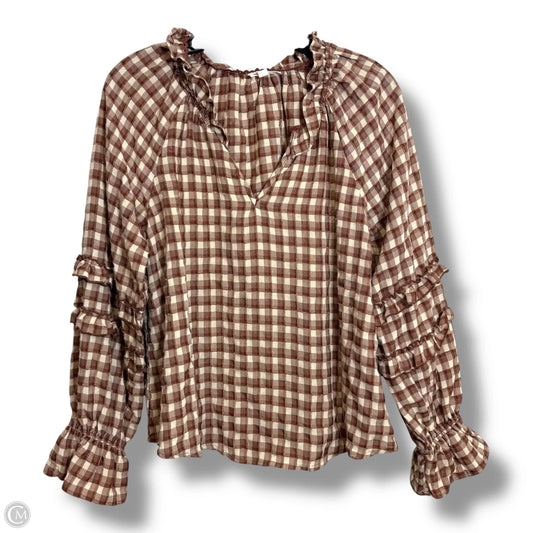 Top Long Sleeve By Blu Pepper In Checkered Pattern, Size: S