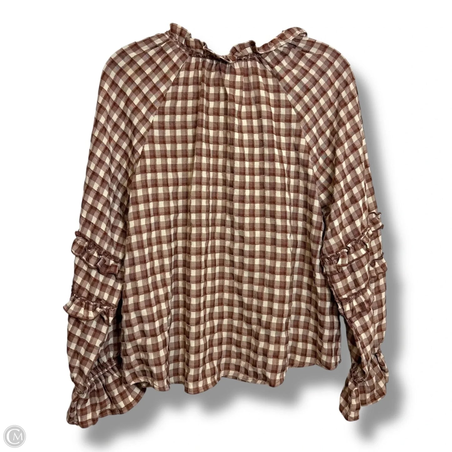 Top Long Sleeve By Blu Pepper In Checkered Pattern, Size: S