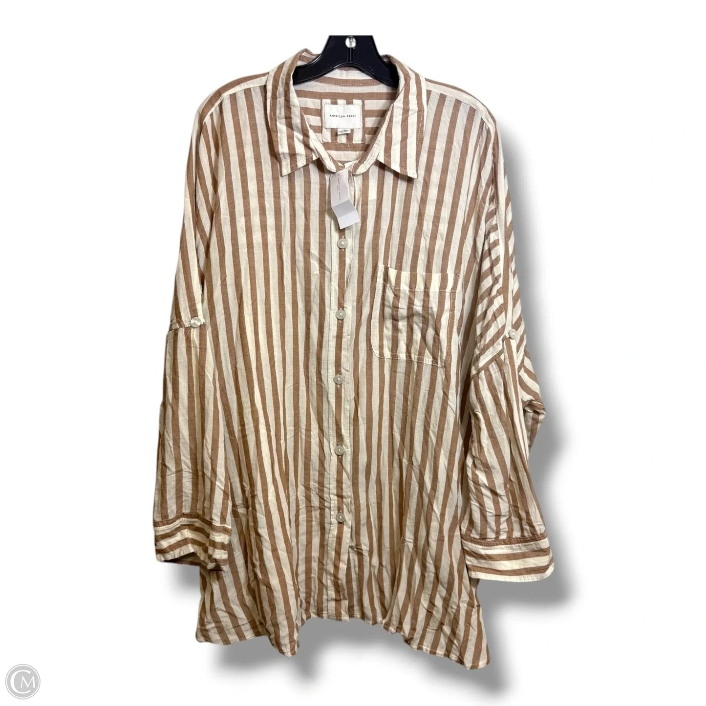 Top Long Sleeve By American Eagle In Striped Pattern, Size: L