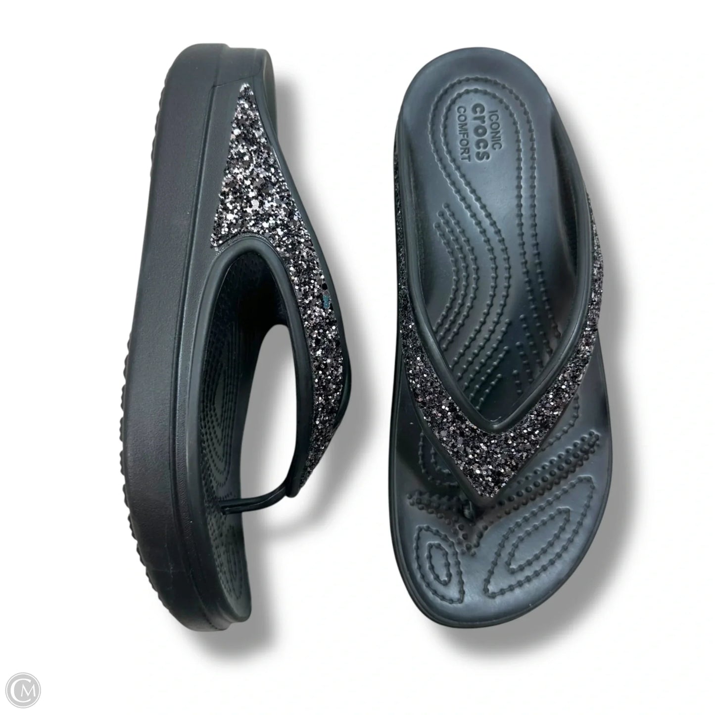 Sandals Flip Flops By Crocs In Black, Size: 7