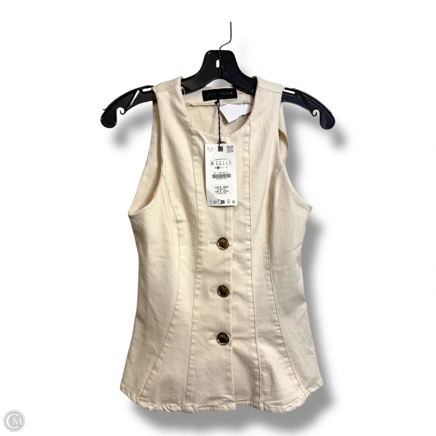 Top Sleeveless By Zara In Ivory, Size: S