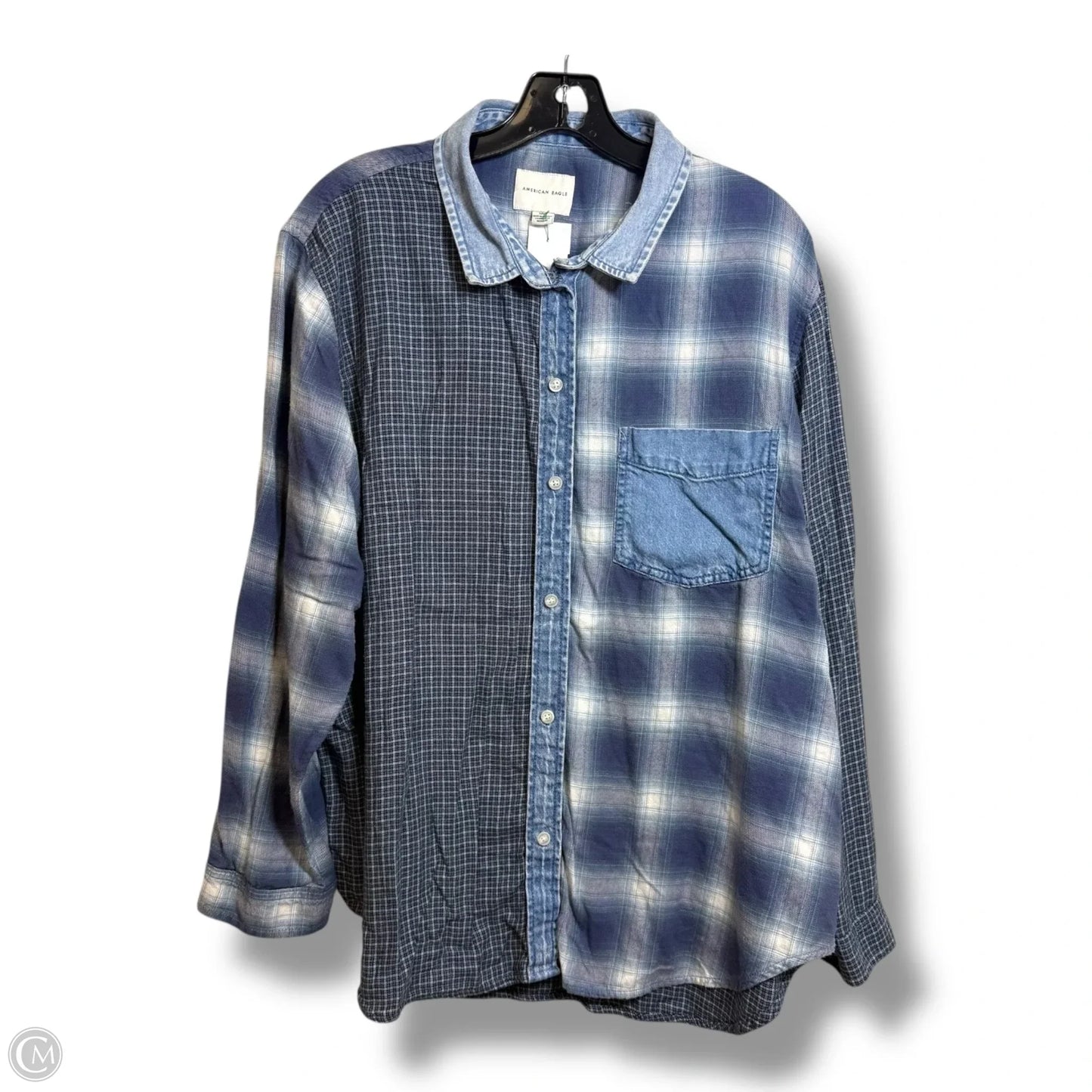 Top Long Sleeve By American Eagle In Blue Denim, Size: L