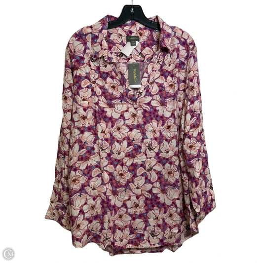 Top Long Sleeve By Style And Company In Floral Print, Size: Xxl