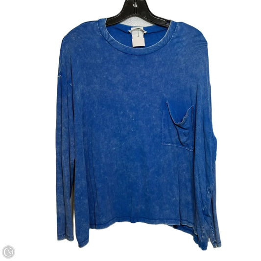 Top Long Sleeve Basic By Zenana Outfitters In Blue, Size: S