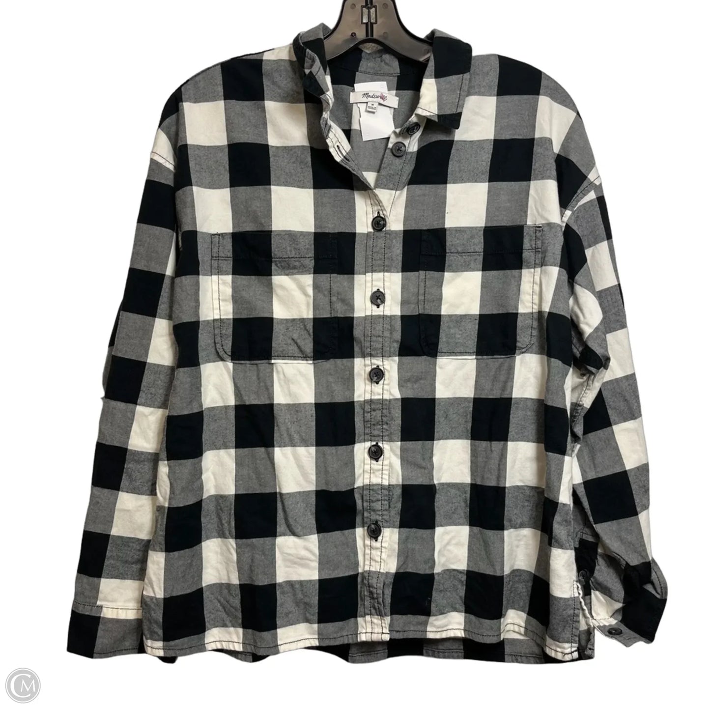Top Long Sleeve By Madewell In Checkered Pattern, Size: M
