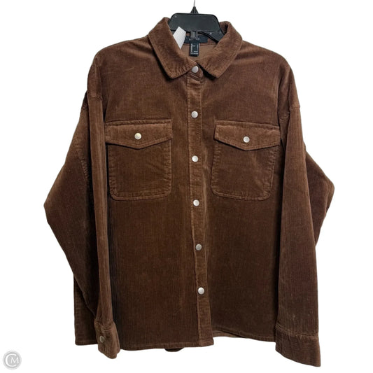 Jacket Shirt By Forever 21 In Brown, Size: L
