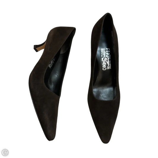 Shoes Luxury Designer By Ferragamo In Brown, Size: 8.5