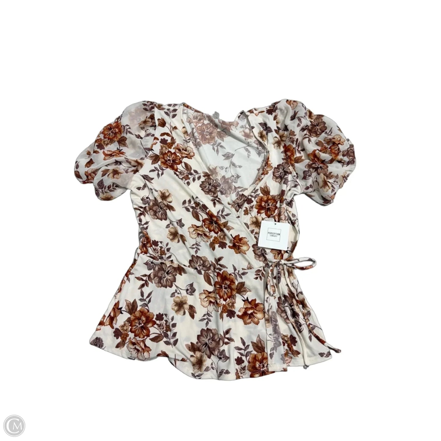 New! Top Short Sleeve By Perseption Concept In Brown & Cream, Size: M