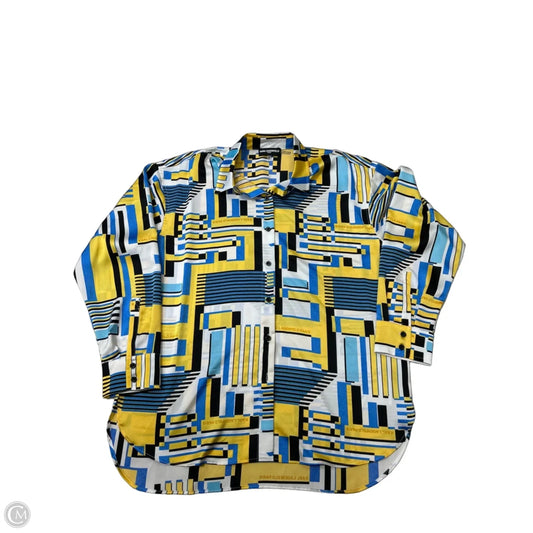 New! Top Long Sleeve Designer By Karl Lagerfeld In Blue & Yellow, Size: L