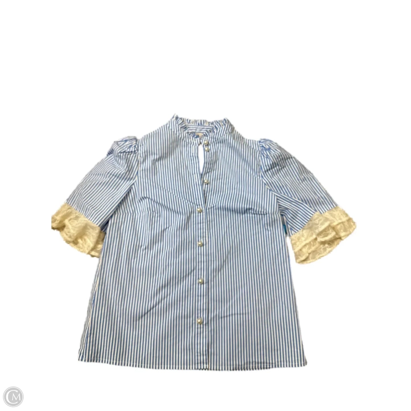 Top Short Sleeve Designer By Halston In Blue & White, Size: S