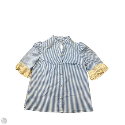 Top Short Sleeve Designer By Halston In Blue & White, Size: S