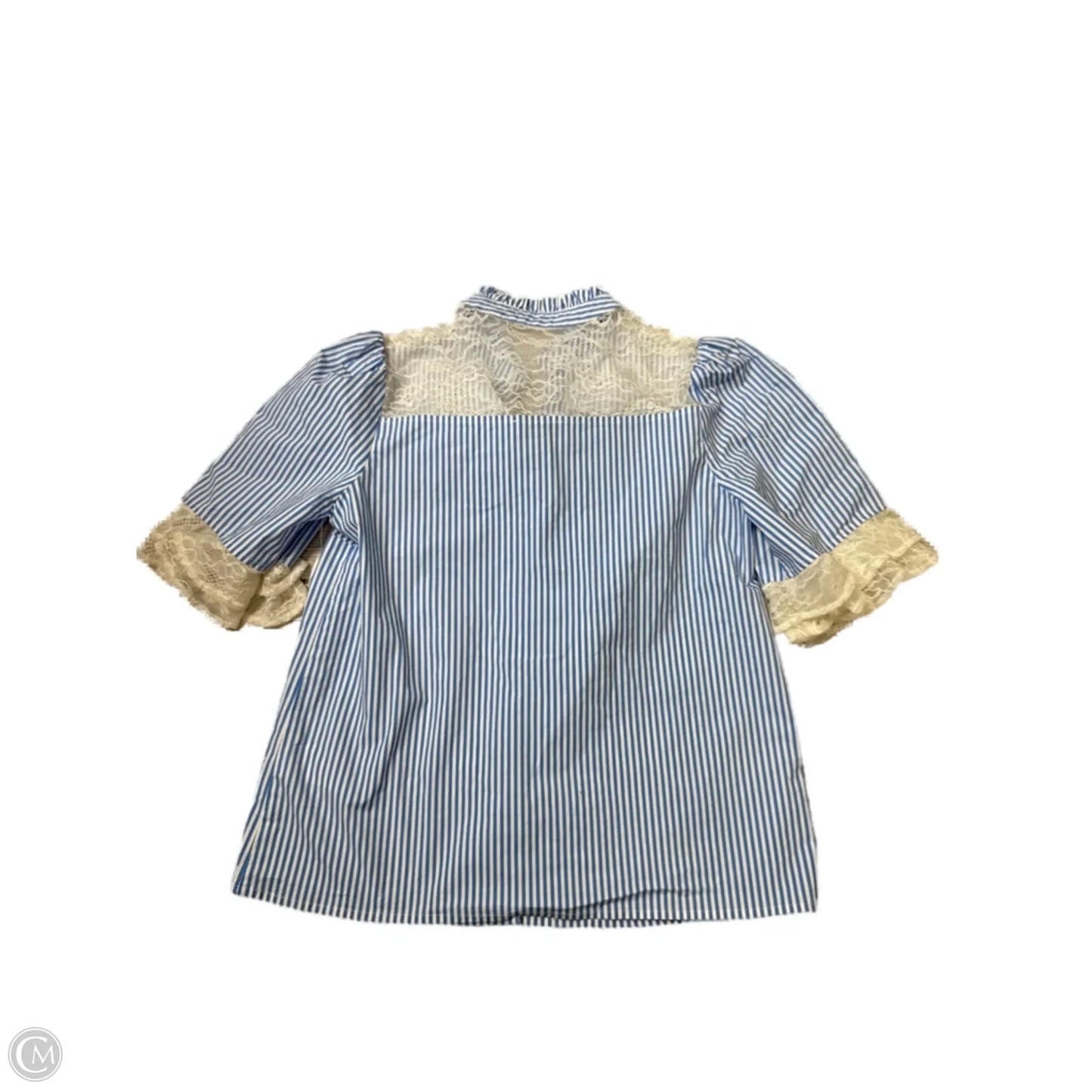 Top Short Sleeve Designer By Halston In Blue & White, Size: S