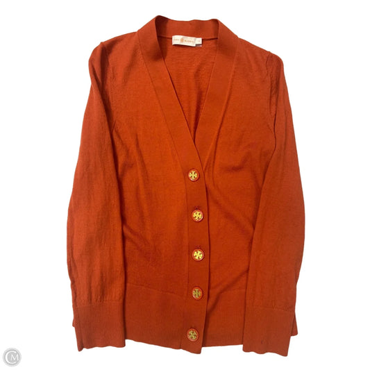 Sweater Cardigan Designer By Tory Burch In Orange, Size: L
