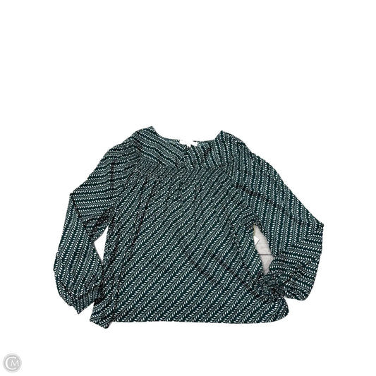 Top Long Sleeve By Loft In Green & White, Size: Xxl