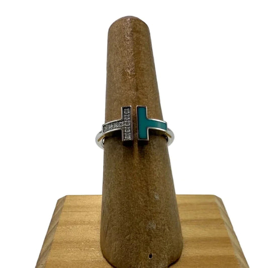 Tiffany & Company 18K T Wire Ring in Turquoise with Diamonds By, Size: 6.5