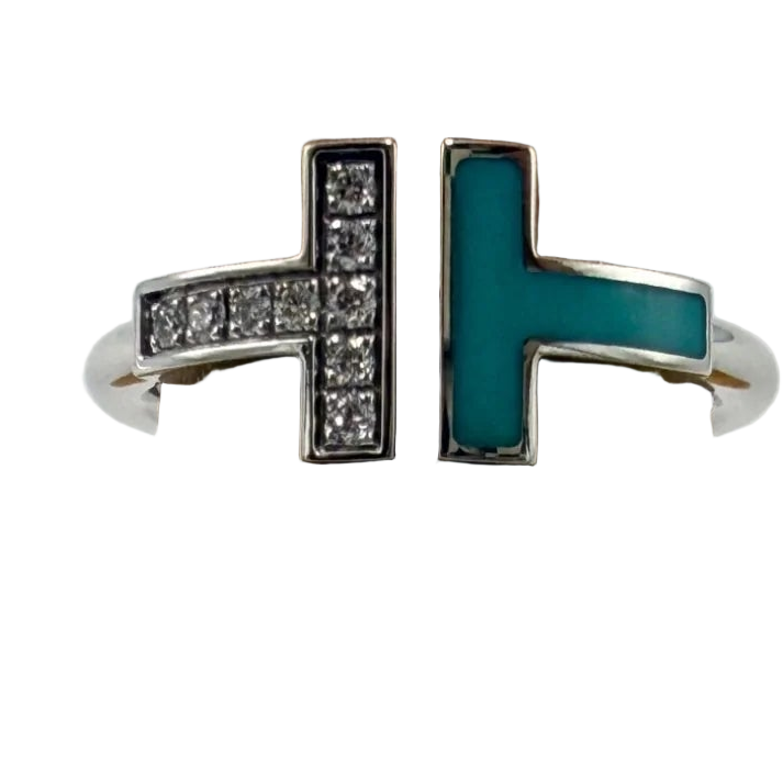 Tiffany & Company 18K T Wire Ring in Turquoise with Diamonds By, Size: 6.5