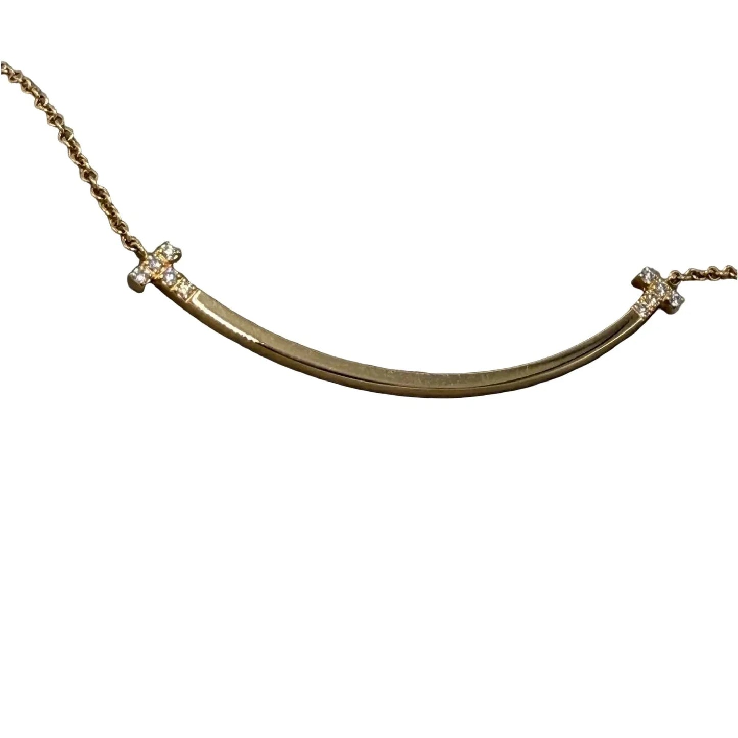T Smile Necklace in Rose Gold with Diamonds By Tiffany and Company
