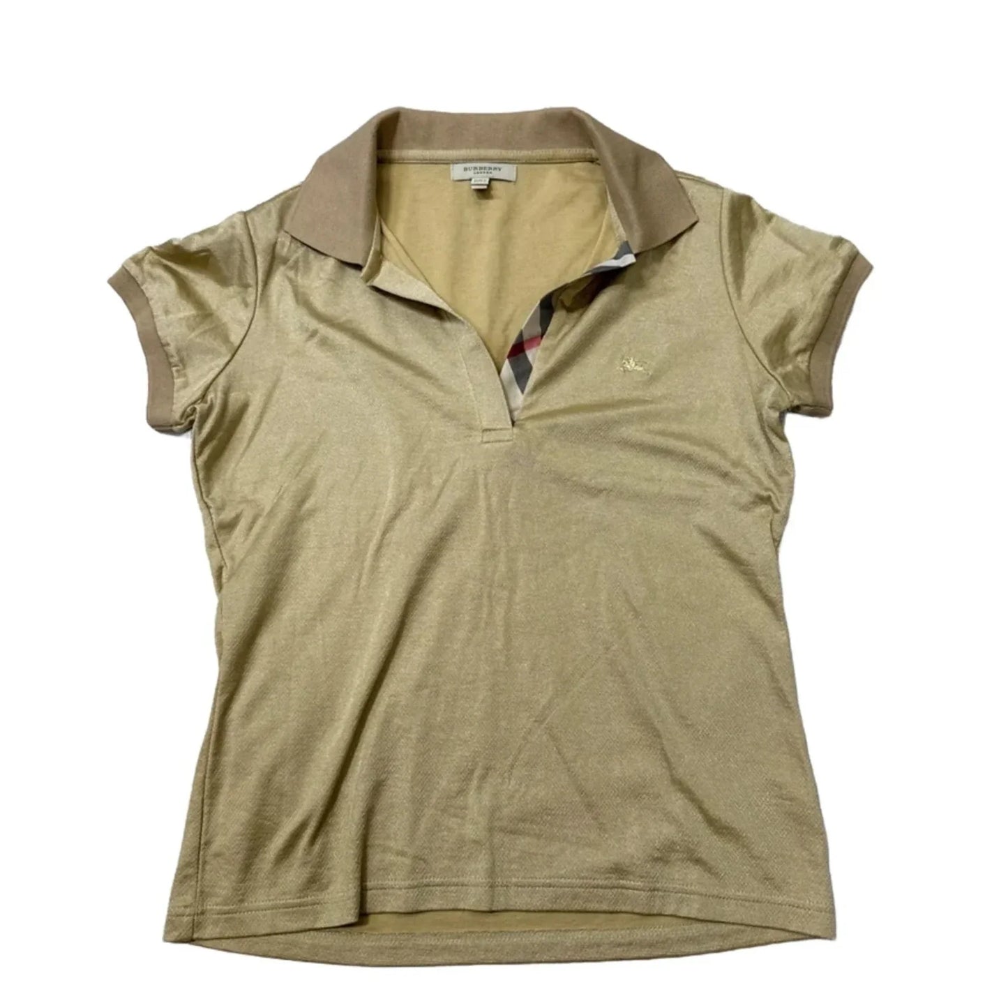 Top Short Sleeve Luxury Designer By Burberry In Gold, Size: M
