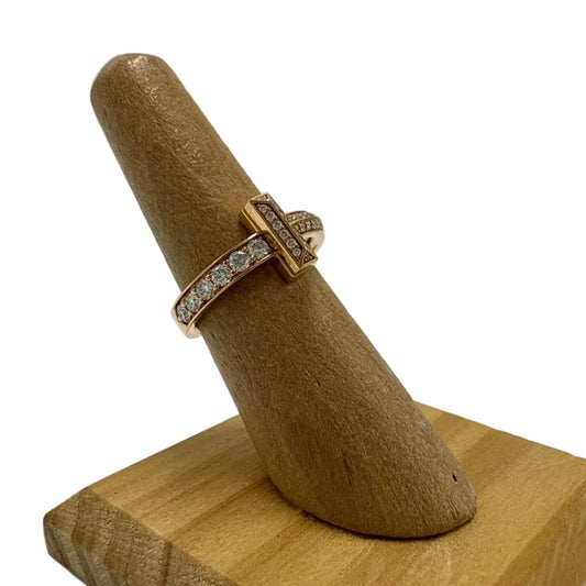 Tiffany & Company T1 Pave Narrow 18K Rose Gold Luxury Ring, Size: 6.5