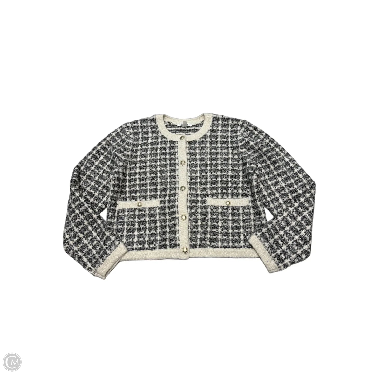 Sweater Cardigan By Splendid In Grey & White, Size: S