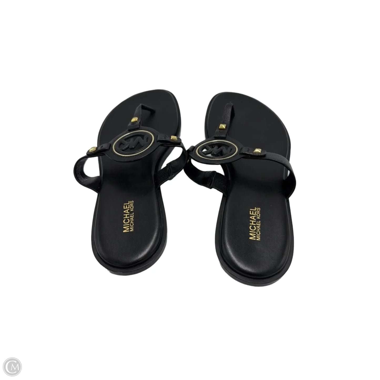Like New! Sandals Designer By Michael Kors In Black & Gold, Size: 9