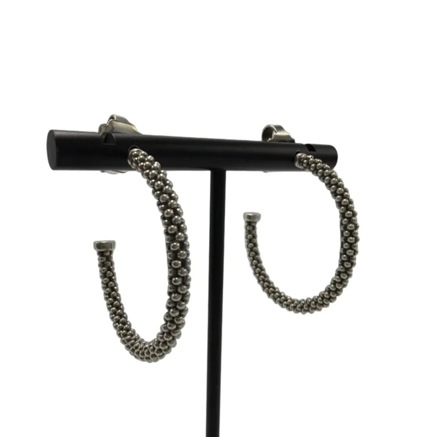 Lagos 925 Silver Caviar Hoop Designer Earrings