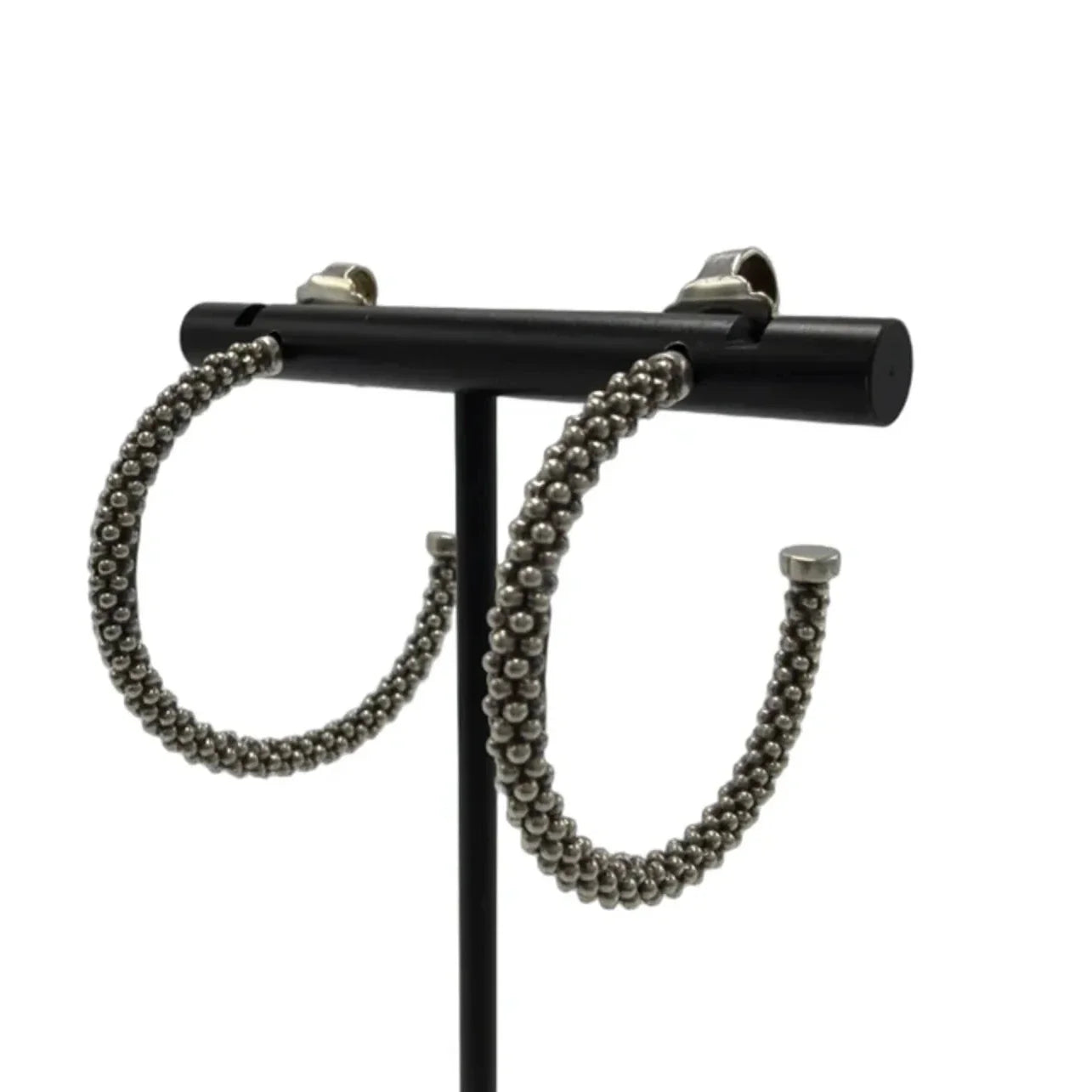 Lagos 925 Silver Caviar Hoop Designer Earrings