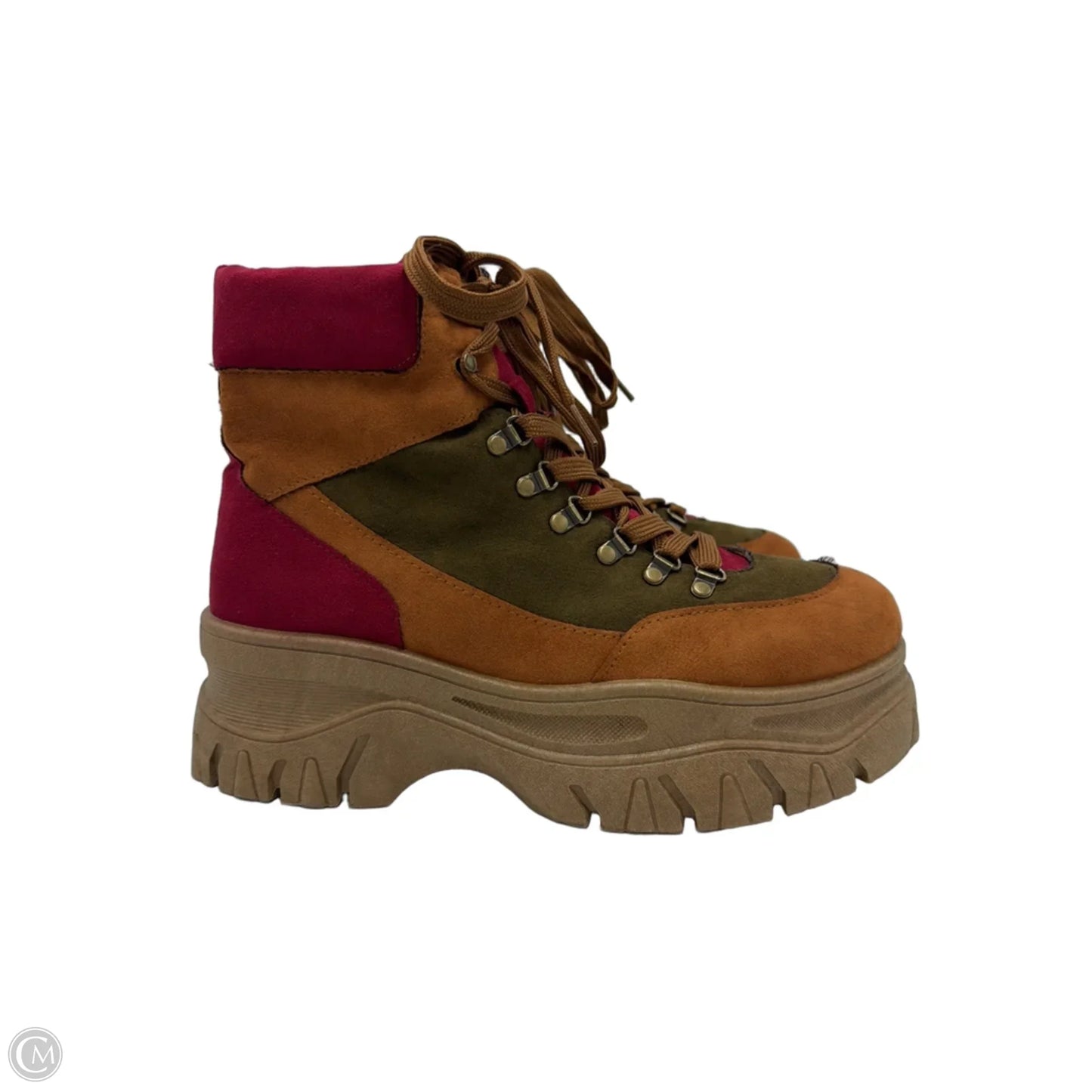 Boots Hiking By Bamboo In Green & Red, Size: 8.5