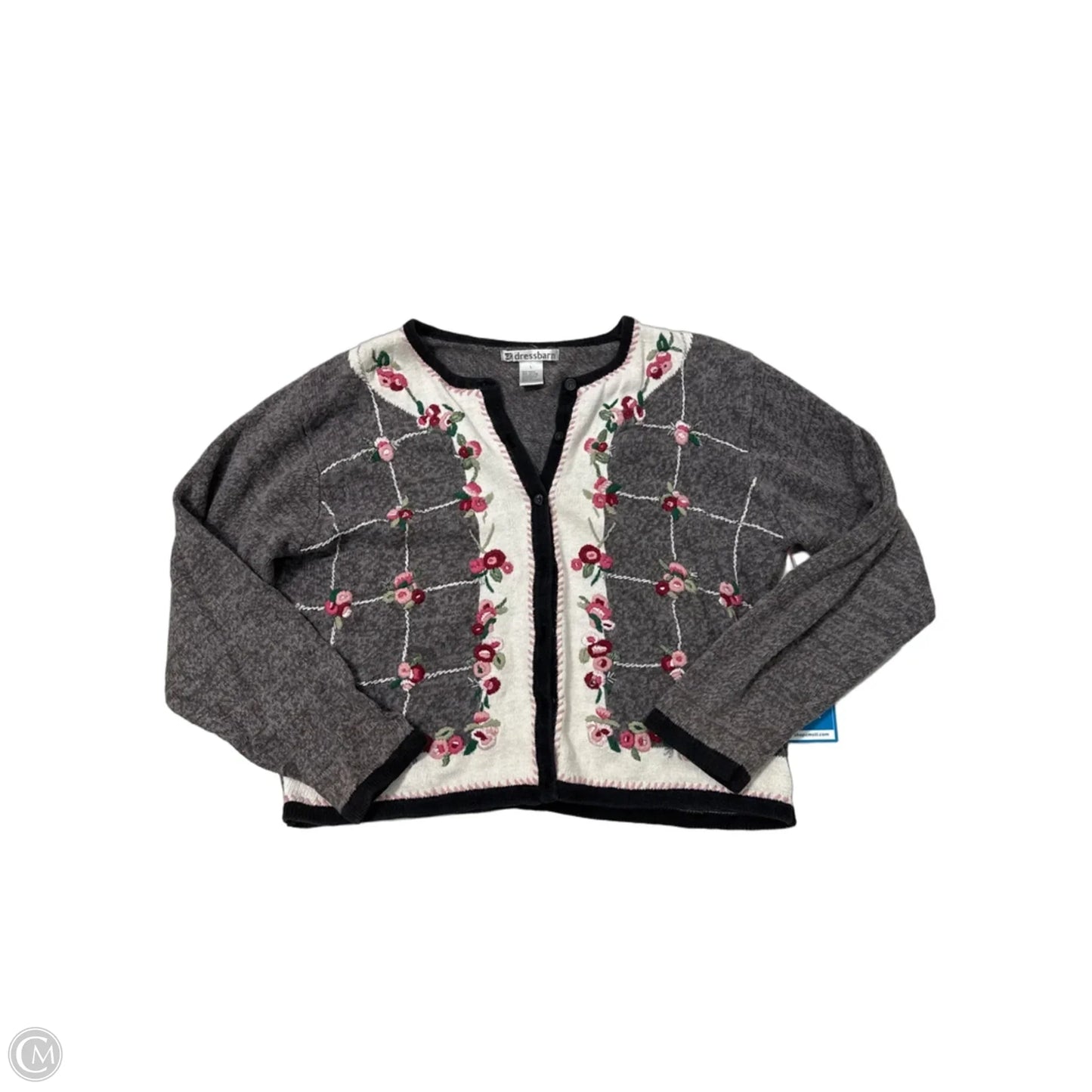 Sweater Cardigan By Dress Barn In Grey, Size: L