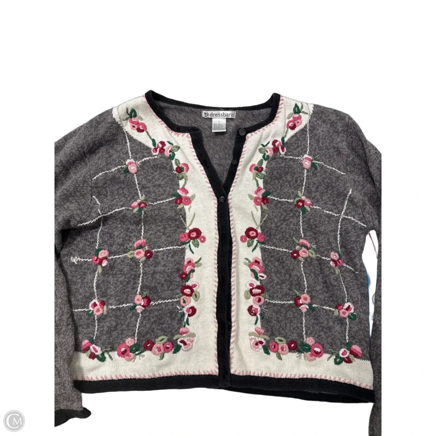 Sweater Cardigan By Dress Barn In Grey, Size: L