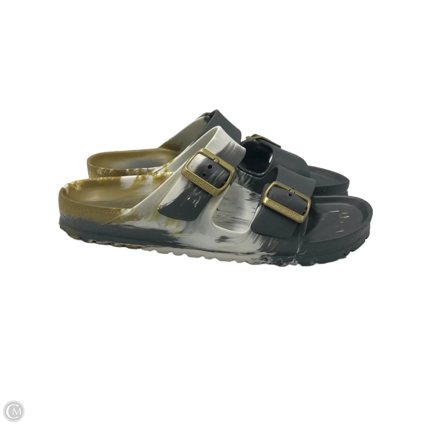 Shoes Flats By Birkenstock In Gold & Grey, Size: 10