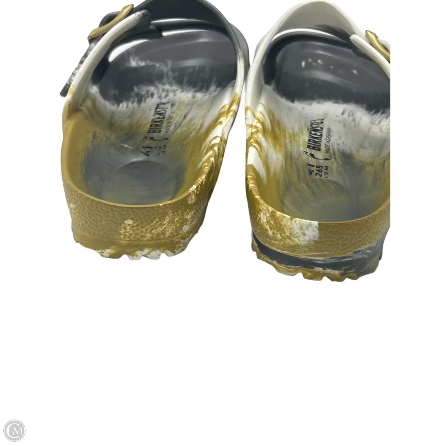 Shoes Flats By Birkenstock In Gold & Grey, Size: 10