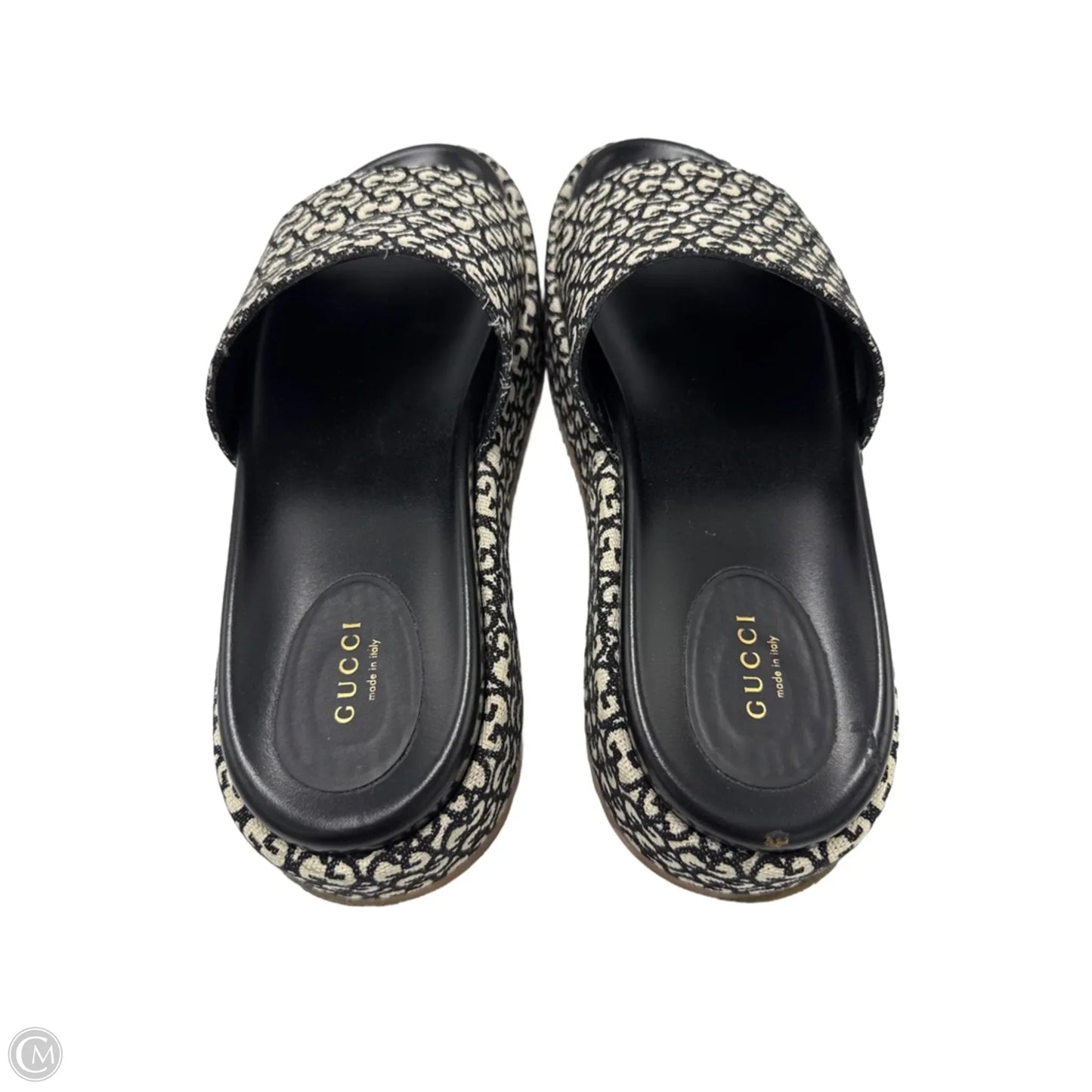 Sandals Luxury Designer By Gucci In Black & White, Size: 12