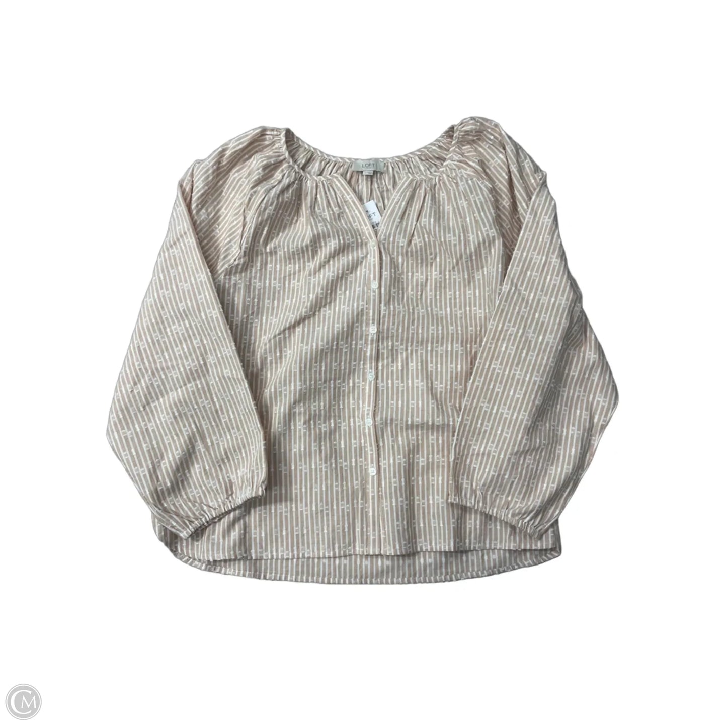 New! Top Long Sleeve By Loft In Tan & White, Size: L