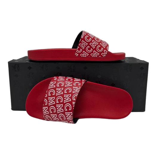 MCM Firefly Red Logo Print Luxury Sandals , Size: 7