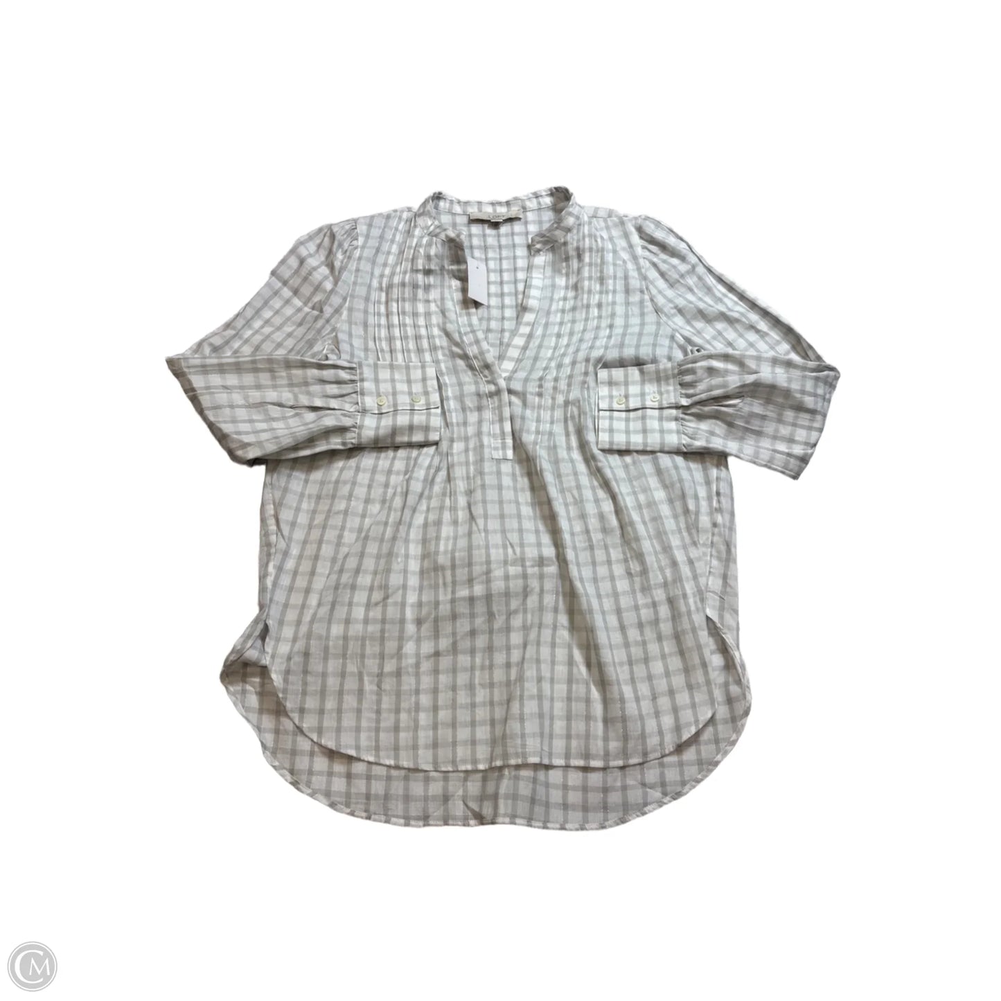 Top Long Sleeve By Loft In Grey & White, Size: M