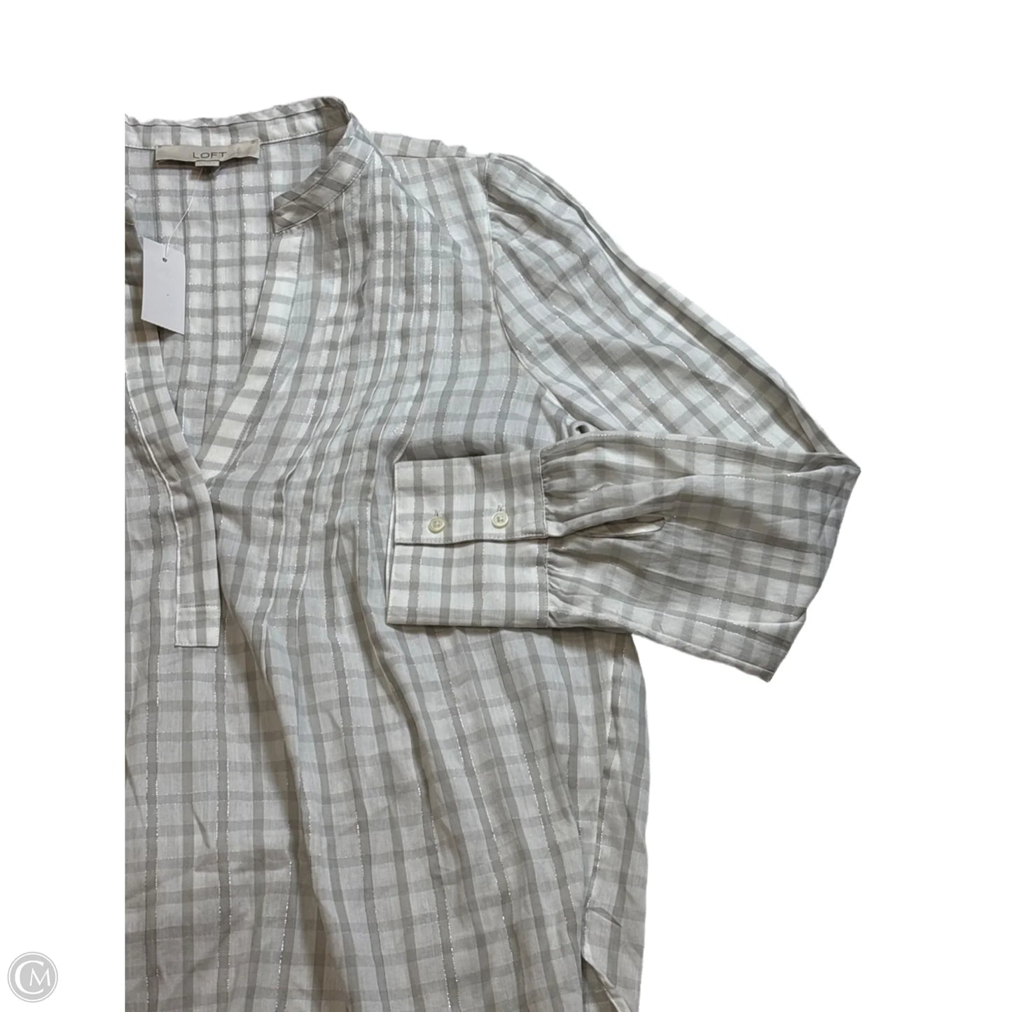 Top Long Sleeve By Loft In Grey & White, Size: M