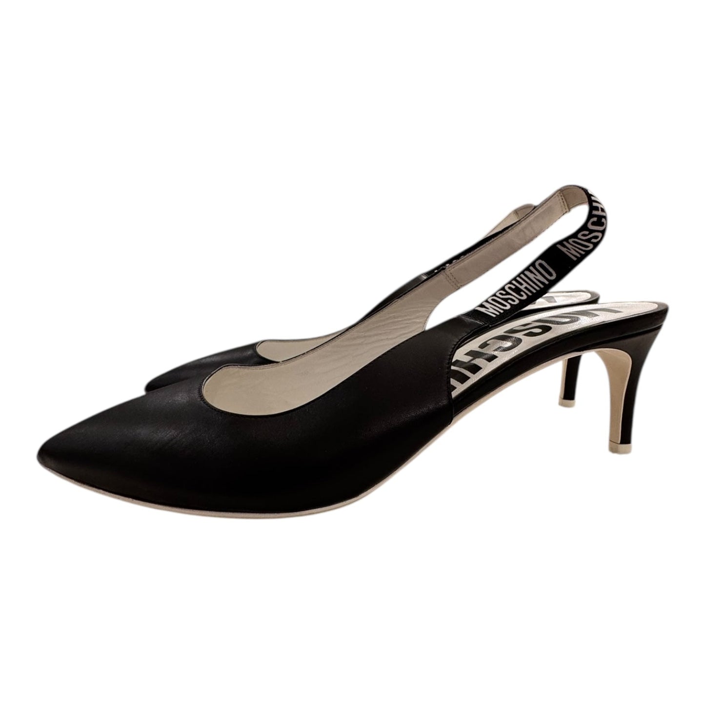 Shoes Luxury Designer By Moschino In Black & White, Size:7.5