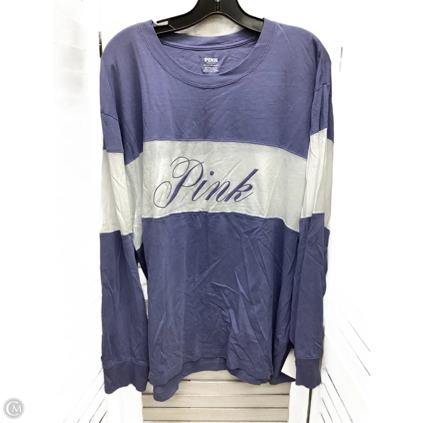 Top Long Sleeve Basic By Pink In Blue & White, Size: Xxl